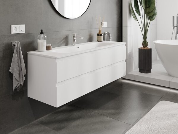 Mexen Orio, mobilier baie 140 cm cu lavoar Vela, 2 sertare, alb mat, 91A10-14047-2-BFF01-W23M01