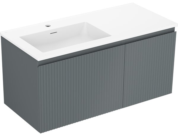 Mexen Rivel, mobilier baie 100 cm cu lavoar Otis stânga, 1S, 1D, canelat, grafit mat/alb mat, 91A23-10047-3-BBFF66-W18L01