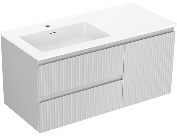 Mexen Rivel, mobilier baie 100 cm cu lavoar Otis stânga, 2S, 1D, canelat, gri mat/alb mat - 91A23-10047-3-BBFFF62-W18L01