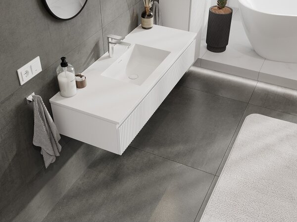 Mexen Rivel, mobilier de baie 120 cm cu lavoar Otis, 1 sertar, canelat, alb mat, 91A20-12023-1-BF01-W18M01
