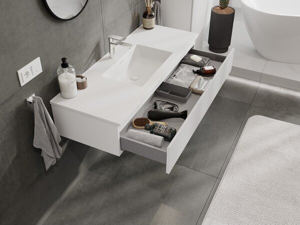 Mexen Rivel, mobilier de baie 120 cm cu lavoar Otis, 1 sertar, canelat, alb mat, 91A20-12023-1-BF01-W18M01