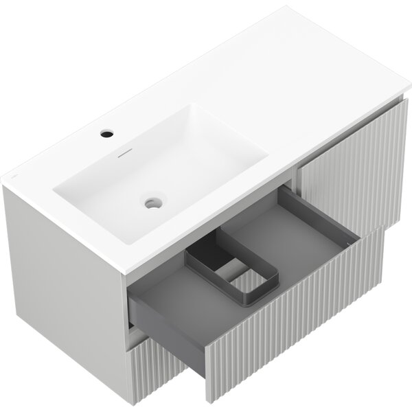 Mexen Rivel, mobilier baie 100 cm cu lavoar Otis stânga, 2S, 1D, canelat, gri mat/alb mat - 91A23-10047-3-BBFFF62-W18L01