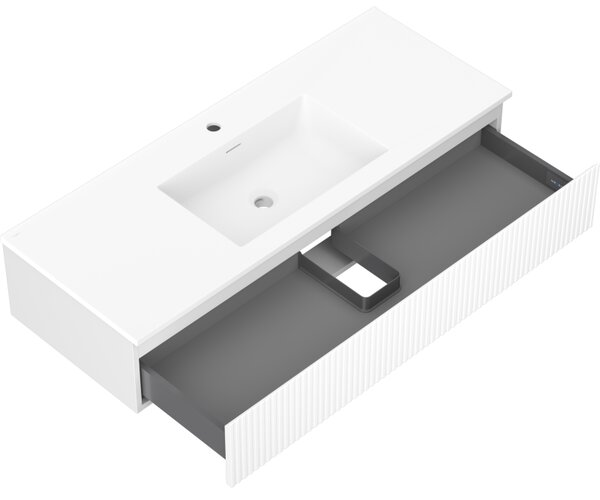 Mexen Rivel, mobilier de baie 120 cm cu lavoar Otis, 1 sertar, canelat, alb mat, 91A20-12023-1-BF01-W18M01