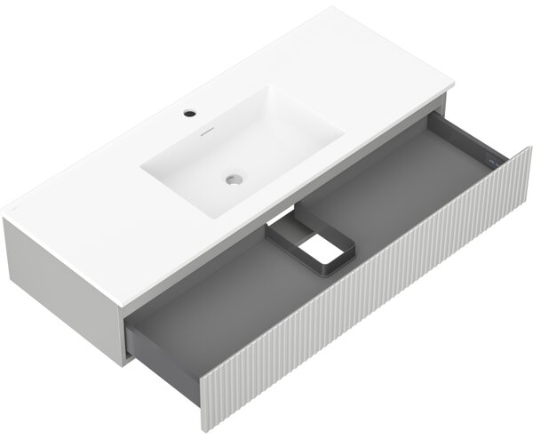 Mexen Rivel, mobilier baie 120 cm cu lavoar Otis, 1 sertar, canelat, gri mat/alb, 91A20-12023-1-BF62-W18M01