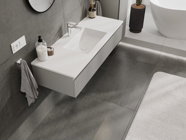 Mexen Rivel, mobilier baie 120 cm cu lavoar Otis, 1 sertar, canelat, gri mat/alb, 91A20-12023-1-BF62-W18M01