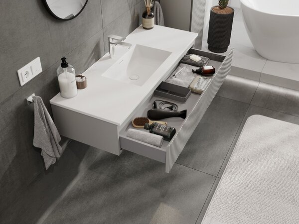 Mexen Rivel, mobilier baie 120 cm cu lavoar Otis, 1 sertar, canelat, gri mat/alb, 91A20-12023-1-BF62-W18M01