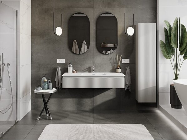 Mexen Rivel, mobilier baie 120 cm cu lavoar Otis, 1 sertar, canelat, gri mat/alb, 91A20-12023-1-BF62-W18M01