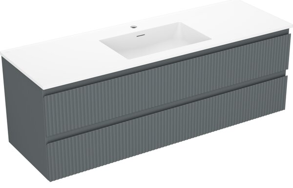 Mexen Rivel, mobilier de baie 140 cm cu lavoar Otis, 2 sertare, canelat, grafit mat/alb mat, 91A20-14047-2-BFF66-W18M