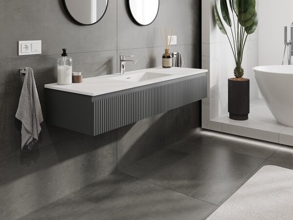 Mexen Rivel, mobilier de baie 140 cm cu lavoar Otis, 1 sertar, canelat, grafit mat/alb mat, 91A20-14023-1-BF66-W18M0