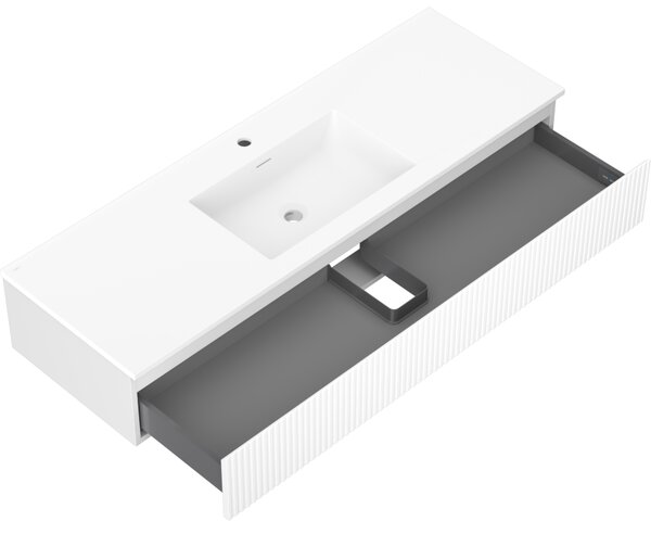 Mexen Rivel, mobilier de baie 140 cm cu lavoar Otis, 1 sertar, canelat, alb mat, 91A20-14023-1-BF01-W18M01