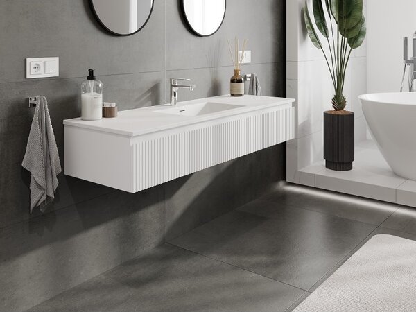 Mexen Rivel, mobilier de baie 140 cm cu lavoar Otis, 1 sertar, canelat, alb mat, 91A20-14023-1-BF01-W18M01