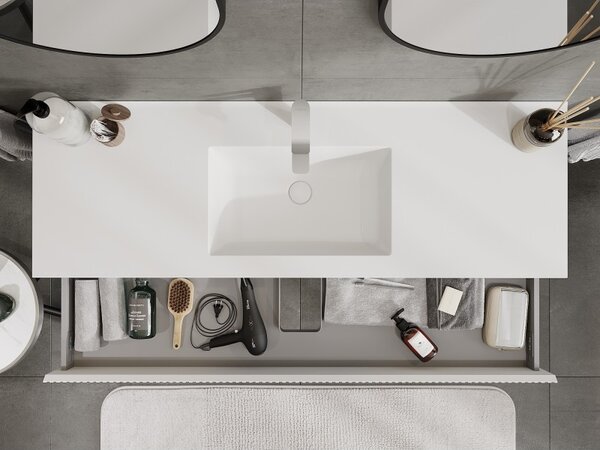 Mexen Rivel, mobilier de baie 140 cm cu lavoar Otis, 1 sertar, canelat, alb mat, 91A20-14023-1-BF01-W18M01