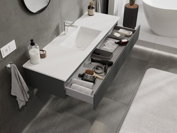 Mexen Rivel, mobilier de baie 140 cm cu lavoar Otis, 1 sertar, canelat, grafit mat/alb mat, 91A20-14023-1-BF66-W18M0