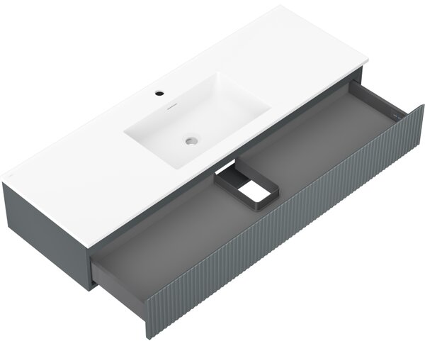 Mexen Rivel, mobilier de baie 140 cm cu lavoar Otis, 1 sertar, canelat, grafit mat/alb mat, 91A20-14023-1-BF66-W18M0
