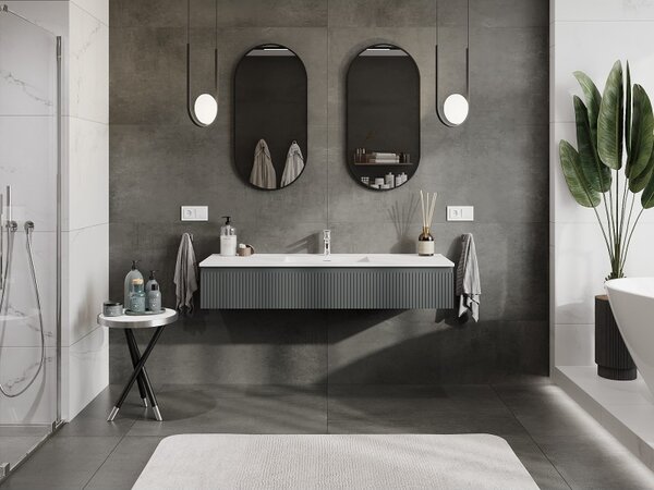 Mexen Rivel, mobilier de baie 140 cm cu lavoar Otis, 1 sertar, canelat, grafit mat/alb mat, 91A20-14023-1-BF66-W18M0
