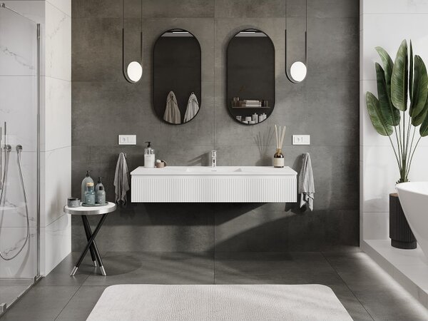Mexen Rivel, mobilier de baie 140 cm cu lavoar Otis, 1 sertar, canelat, alb mat, 91A20-14023-1-BF01-W18M01