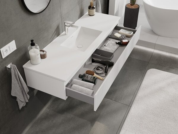 Mexen Rivel, mobilier de baie 140 cm cu lavoar Otis, 1 sertar, canelat, alb mat, 91A20-14023-1-BF01-W18M01