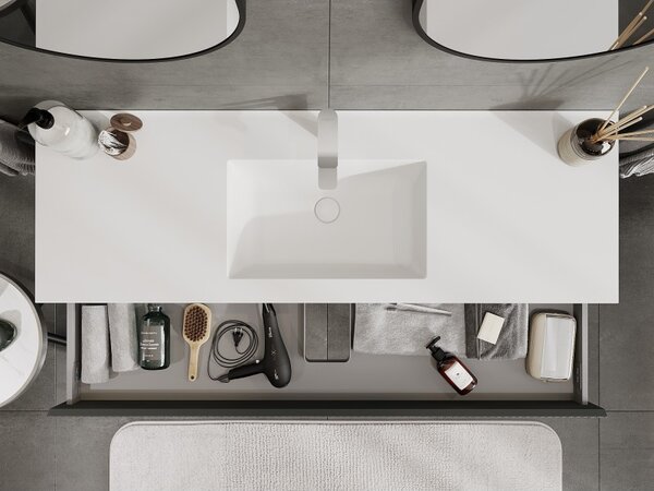 Mexen Rivel, mobilier de baie 140 cm cu lavoar Otis, 1 sertar, canelat, grafit mat/alb mat, 91A20-14023-1-BF66-W18M0