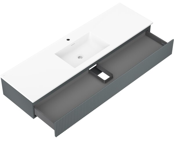 Mexen Rivel, mobilier de baie 160 cm cu lavoar Otis, 1 sertar, canelat, grafit mat/alb mat, 91A20-16023-1-BF66-W18M0