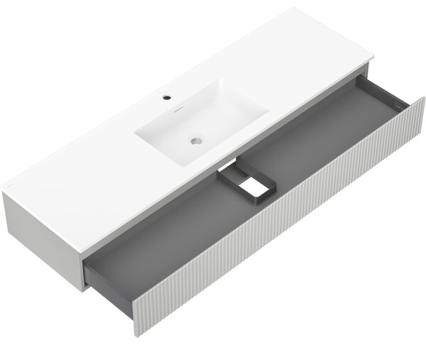 Mexen Rivel, mobilier baie 160 cm cu lavoar Otis, 1 sertar, canelat, gri mat/alb, 91A20-16023-1-BF62-W18M01
