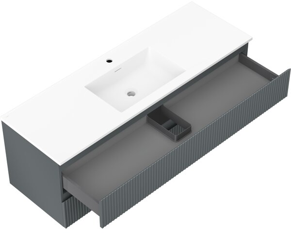 Mexen Rivel, mobilier de baie 140 cm cu lavoar Otis, 2 sertare, canelat, grafit mat/alb mat, 91A20-14047-2-BFF66-W18M