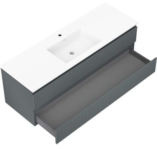 Mexen Rivel, mobilier de baie 140 cm cu lavoar Otis, 2 sertare, canelat, grafit mat/alb mat, 91A20-14047-2-BFF66-W18M