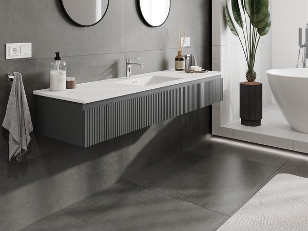 Mexen Rivel, mobilier de baie 160 cm cu lavoar Otis, 1 sertar, canelat, grafit mat/alb mat, 91A20-16023-1-BF66-W18M0