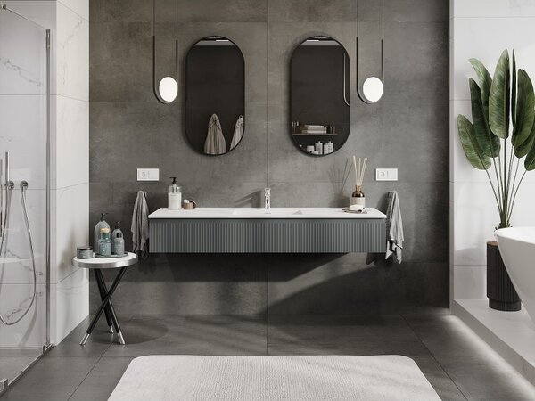 Mexen Rivel, mobilier de baie 160 cm cu lavoar Otis, 1 sertar, canelat, grafit mat/alb mat, 91A20-16023-1-BF66-W18M0