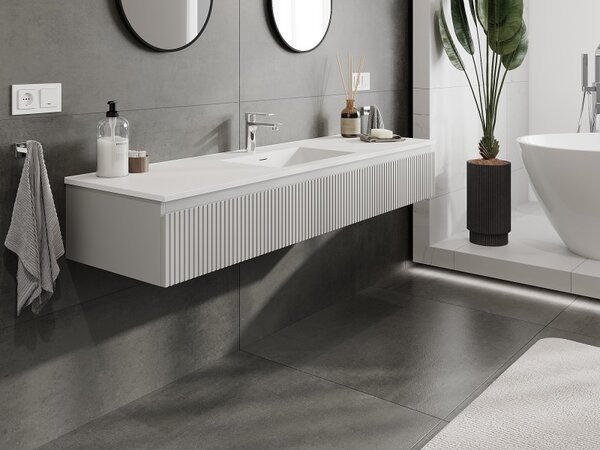 Mexen Rivel, mobilier baie 160 cm cu lavoar Otis, 1 sertar, canelat, gri mat/alb, 91A20-16023-1-BF62-W18M01