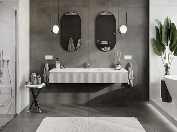 Mexen Rivel, mobilier baie 160 cm cu lavoar Otis, 1 sertar, canelat, gri mat/alb, 91A20-16023-1-BF62-W18M01