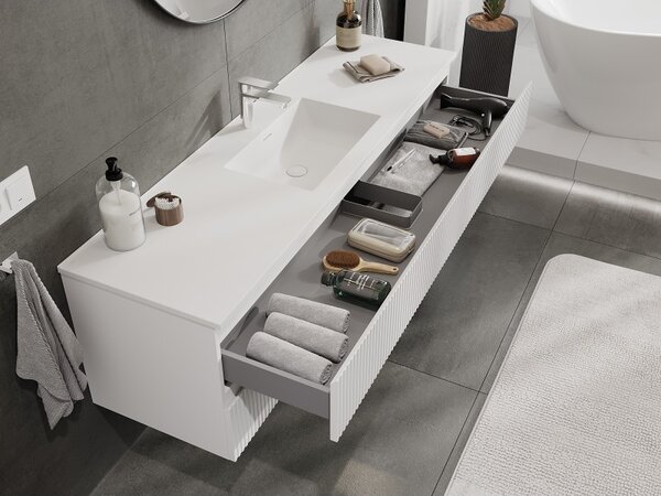 Mexen Rivel, mobilier de baie 160 cm cu lavoar Otis, 2 sertare, canelat, alb mat, 91A20-16047-2-BFF01-W18M01