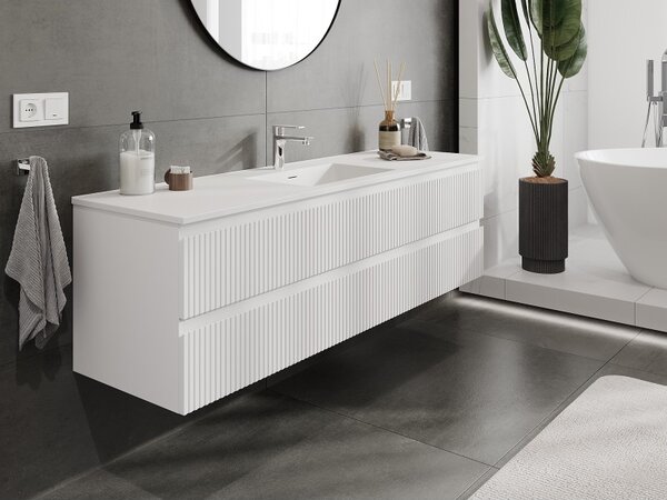 Mexen Rivel, mobilier de baie 160 cm cu lavoar Otis, 2 sertare, canelat, alb mat, 91A20-16047-2-BFF01-W18M01