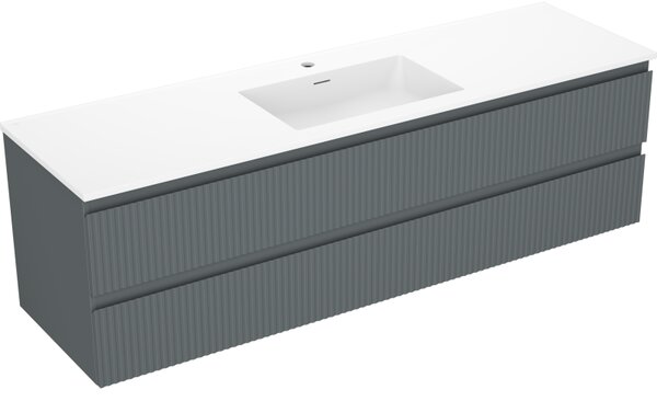 Mexen Rivel, mobilier de baie 160 cm cu lavoar Otis, 2 sertare, canelat, grafit mat/alb mat, 91A20-16047-2-BFF66-W18M