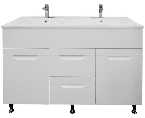 Mobilier baie dublu Sanitop, baza cu lavoar, MFD-PAL, alb, 121 x 44 x 81 cm