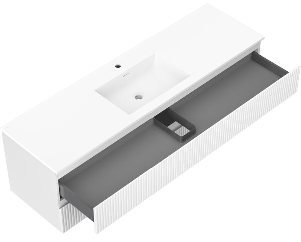 Mexen Rivel, mobilier de baie 160 cm cu lavoar Otis, 2 sertare, canelat, alb mat, 91A20-16047-2-BFF01-W18M01