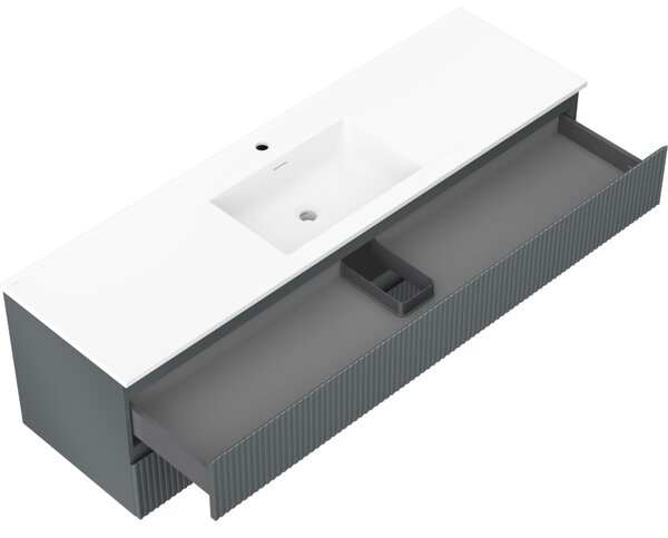 Mexen Rivel, mobilier de baie 160 cm cu lavoar Otis, 2 sertare, canelat, grafit mat/alb mat, 91A20-16047-2-BFF66-W18M