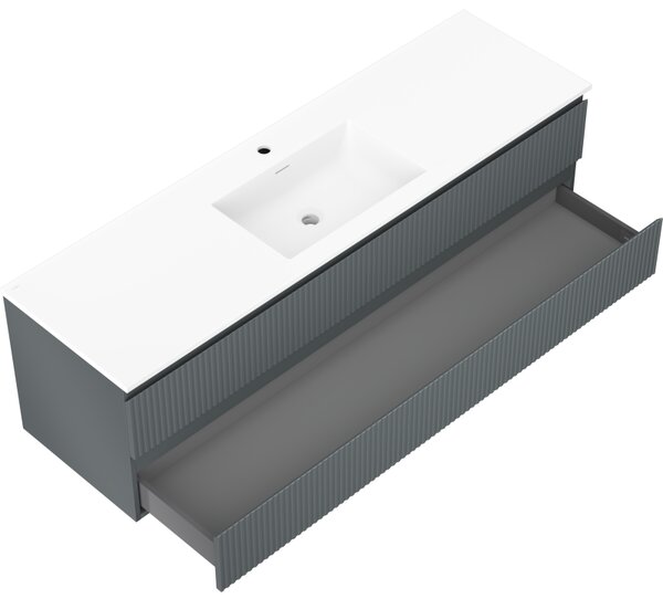 Mexen Rivel, mobilier de baie 160 cm cu lavoar Otis, 2 sertare, canelat, grafit mat/alb mat, 91A20-16047-2-BFF66-W18M