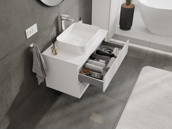 Mexen Rivel, mobilier de baie 80 cm cu blat, 2 sertare, canelat, alb mat, 91A20-08047-2-BFFC01