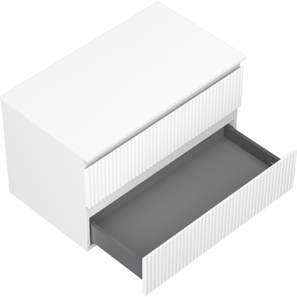 Mexen Rivel, mobilier de baie 80 cm cu blat, 2 sertare, canelat, alb mat, 91A20-08047-2-BFFC01