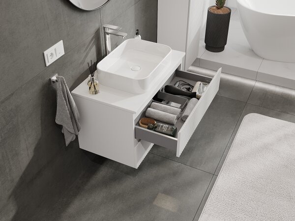 Mexen Rivel, mobilier baie 80 cm, 2 sertare, canelat, alb mat, 91A20-08047-2-BFF01