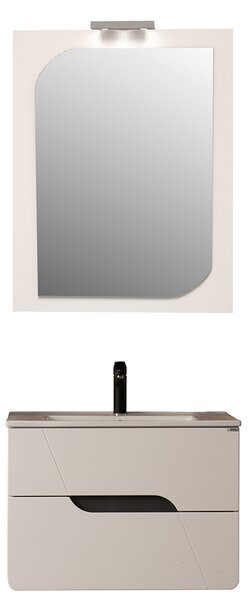 Set mobilier baie Sara cu baza, oglinda si lavoar (lungime 70 cm), alb