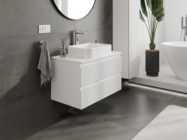 Mexen Rivel, mobilier baie 80 cm, 2 sertare, canelat, alb mat, 91A20-08047-2-BFF01