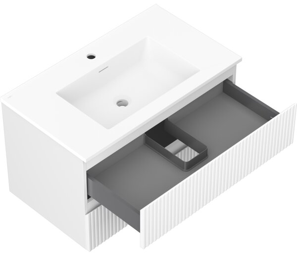 Mexen Rivel, mobilier de baie 80 cm cu lavoar Otis, 2 sertare, canelat, alb mat, 91A20-08047-2-BFF01-W18M01