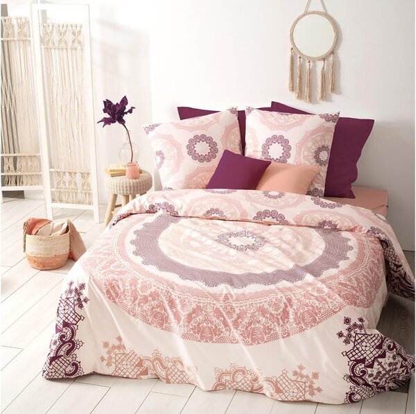 Lenjerie de pat, bumbac, set 2 persoane, Atmosphera, Mandala Pink 220 x 240 cm
