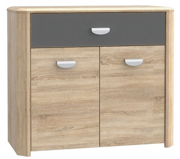 Cabinet din pal, cu 1 sertar si 2 usi Yoper Stejar Sonoma / Gri, l93,5xA41,3xH82,4 cm