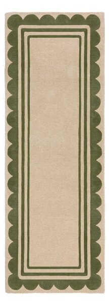 Covor tip traversă verde/în culoare naturală țesut manual din lână 80x230 cm Lois Scallop – Flair Rugs