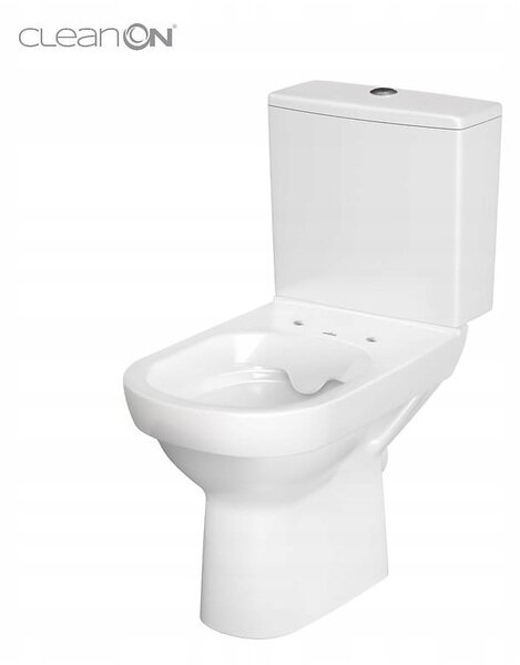 Cersanit City New CleanOn, toaleta combinata cu flux 3/5l, scurgere orizontala + scaun toaleta antibacterian duroplast, alb, K35-037
