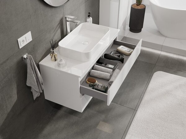Mexen Orio, mobilier de baie 100 cm cu blat, 2 sertare, alb lucios, 91A10-10047-2-BFFC00