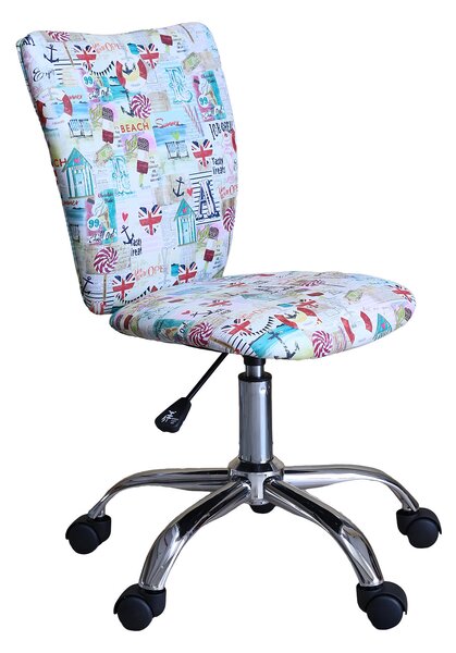 Scaun de birou pentru copii Sealine, cadru cromat, textil, azuriu/multicolor