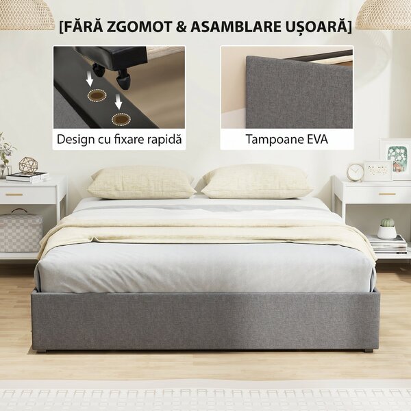 HOMCOM Somieră cu spațiu de depozitare, pat tapițat compact | Aosom Romania